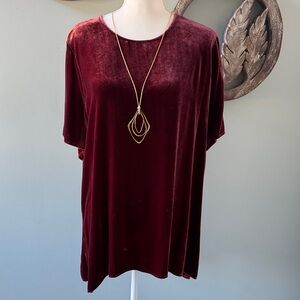 Eileen Fisher Velvet Short Sleeve Tunic in Deep Red